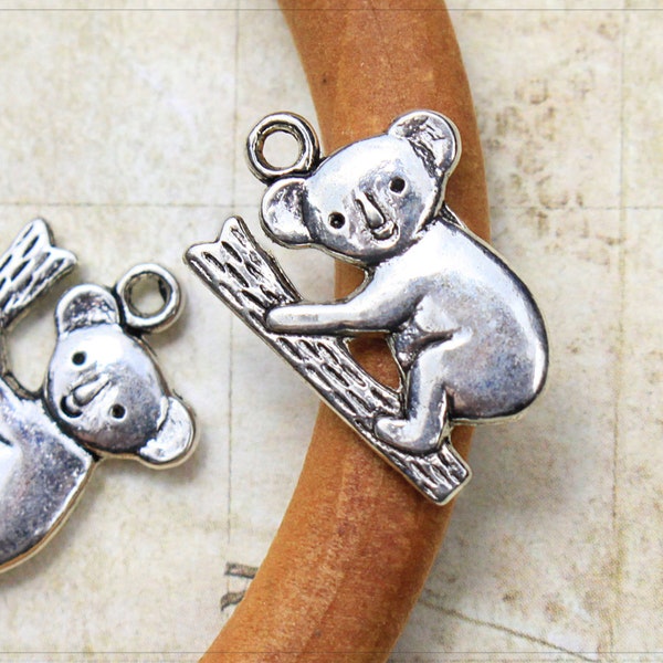 4 Anhänger Charm Koala Tier Australien Schmuck DIY Basteln silbern 19x14mm