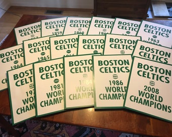 Boston Celtics exact replicas of all 18 championship banners, high quality prints mounted on Foamcore. Create your own TD Garden at home!