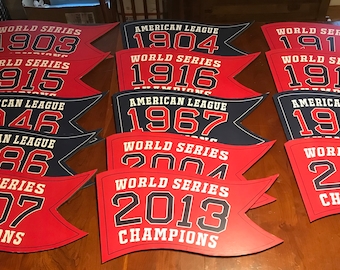 Full set of exact replicas of the Boston Red Sox Fenway Park Press Box Championship banners