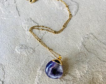 Amethyst Teardrop Pendant, 18K Gold Plated Charm Necklace, Boho Jewelry Set