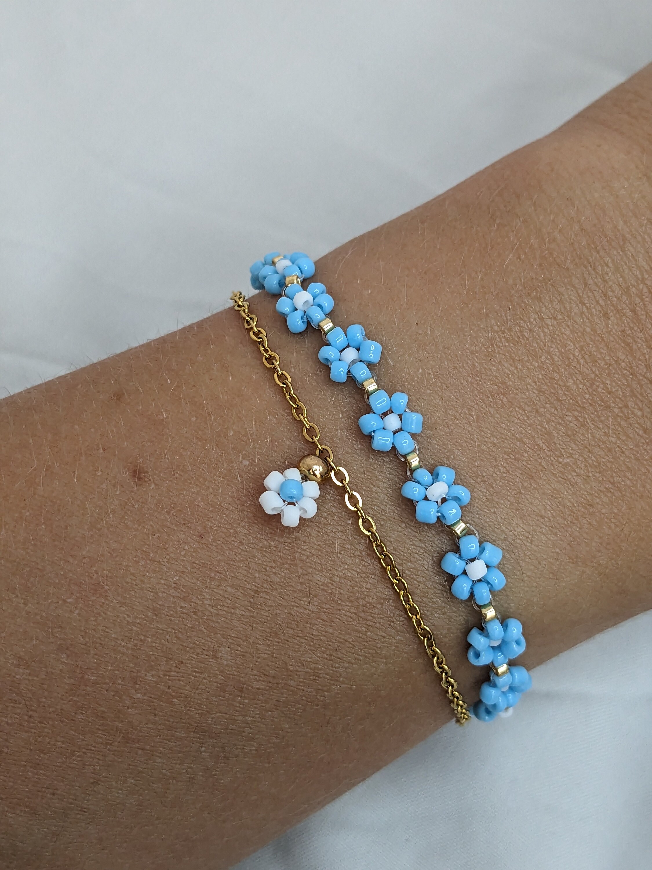 Bracelet De Poitrail Cuir Showman – Fleur Bleue 3D – Centre Perlé – Neuf