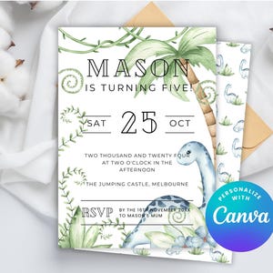 Invitation d'anniversaire 5 ans Dinosaure, Invitation d'anniversaire Dinosaure modifiable, Anniversaire Dinosaure, Dinosaure, Téléchargement instantané