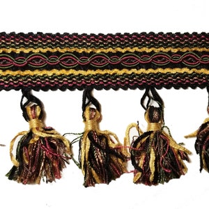 Conso Carrington 3.25 Inch Tassel Fringe Cr06 Nightshades, Black Multi Fringe, by the yard