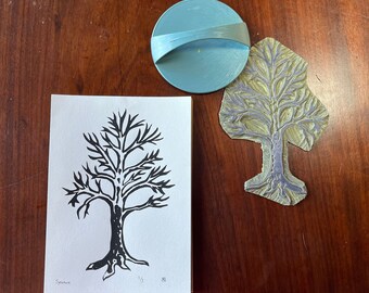 Sycamore Tree Linocut (Black Ink on White Paper)