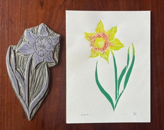 Daffodil Color Linocut Print