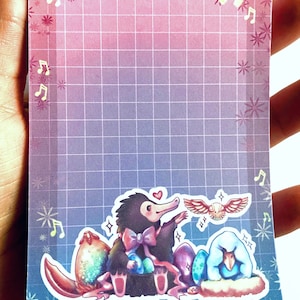 Niffler påsk-anteckningsblock, Fantastiska vidunder anteckningsblock, Trollkarlsvärlden fanart, Kawaii brevpapper
