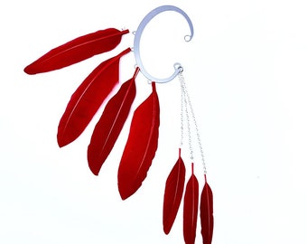 Feather Ear Cuff Red