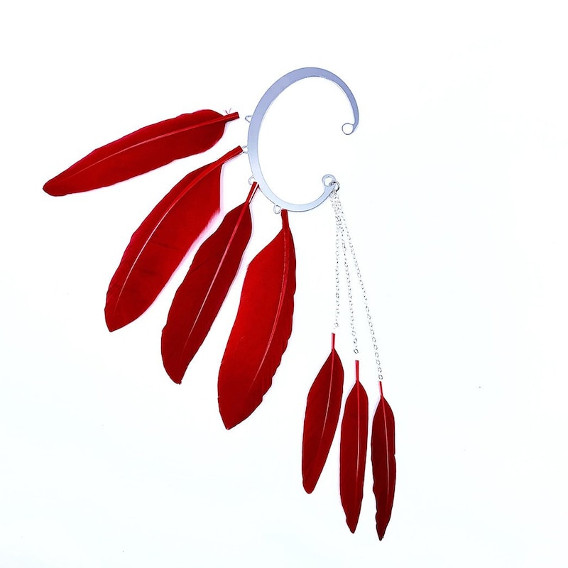 Rhodium Plated Feather Ear Cuffs