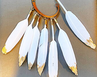 White and Gold Feather Ear Cuff