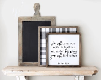 Psalm 91:4 Sign, Christian Gifts, Scripture Sign