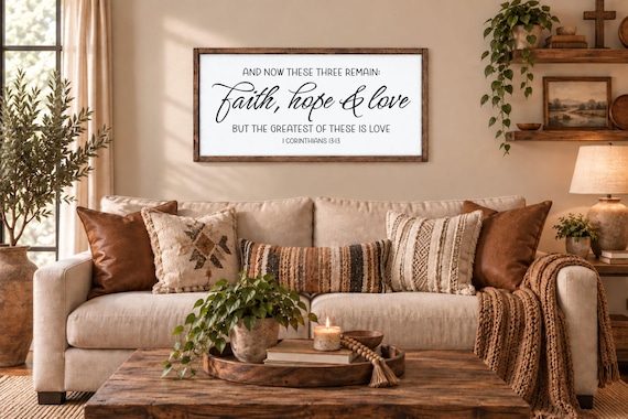 Faith Hope Love Wood Sign, 1 Corinthians 13:13 Scripture Wall Art