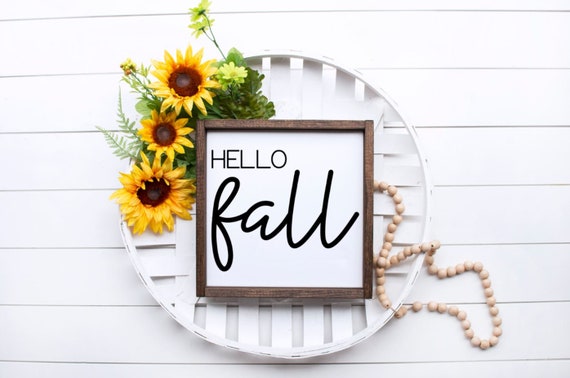 Hello Fall Framed Wood Sign