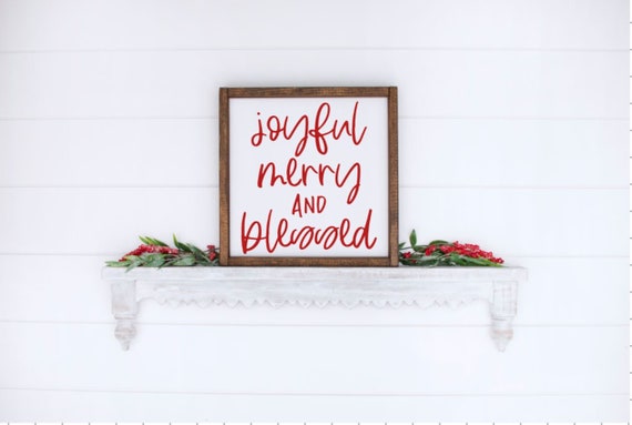Joyful Merry And Blessed Framed Wood Sign