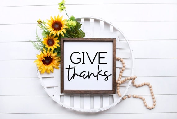 Give Thanks Framed Wood Sign