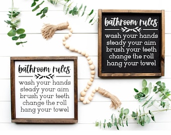 Bathroom Rules Wood Sign