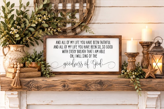 Goodness Of God Wood Sign, Christian Wall Decor, Worship Song Lyrics Art