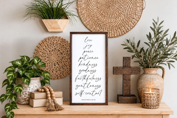 Fruits of the Spirit Sign, Galatians 5 22 23 Framed Wood Sign, Scripture Wall Art, Christian Nursery Decor, Sunday School Playroom Sign