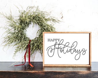 Happy Holidays Wood Christmas Sign