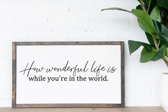 How Wonderful Life Is while You're In The World Wood Sign