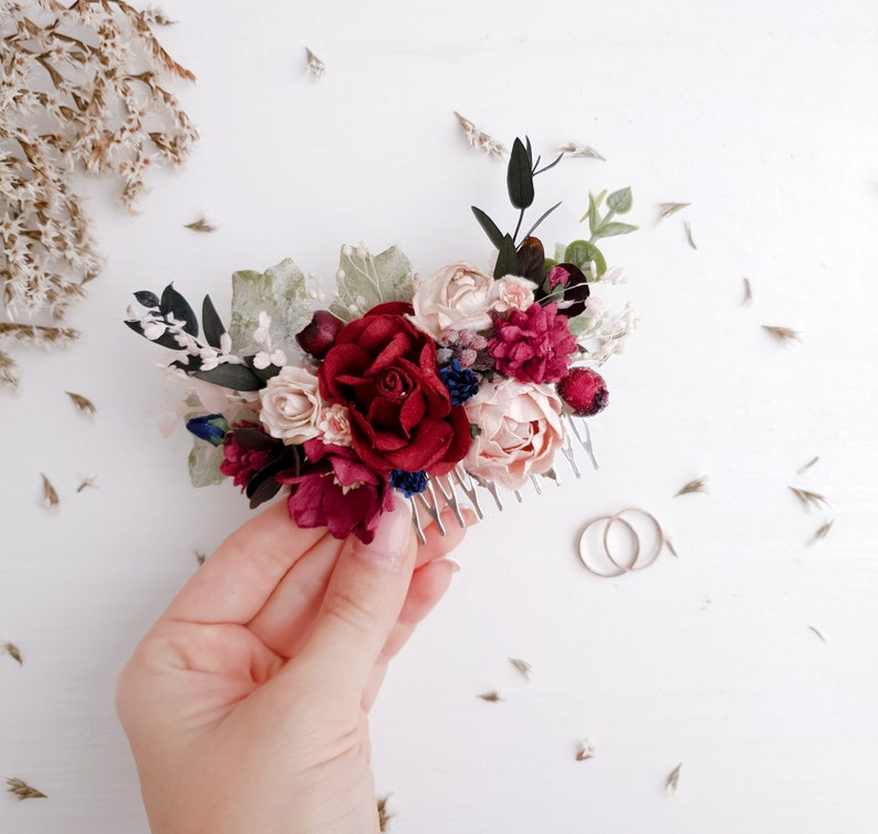 Burgundy wedding Burgundy flower hair comb Bridal flower hair comb Flower Hair comb Wedding flower hair clip