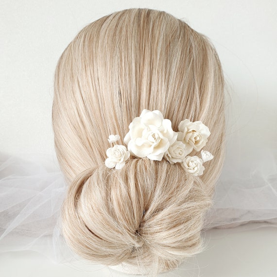 white flower pins for hair