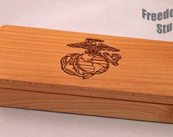 Engraved Wooden Pen Box - Marine Corps