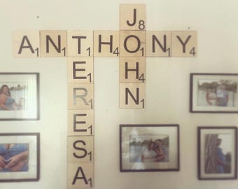 Płytki ścienne do gry w Scrabble | Litery ścienne | Sztuka ścienna do gry w Scrabble | Drewniane litery do gry w Scrabble | Spersonalizowane płytki do gry w Scrabble