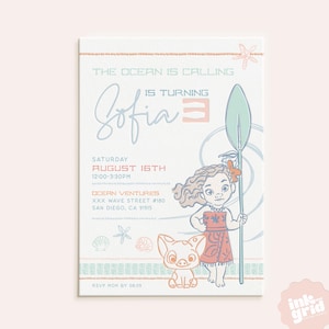 Moana inspiriert Geburtstagseinladung | Angepasst | Insel-Thema-Party einladen | Küsten Modern | Mädchen Geburtstag - DIGITAL DOWNLOAD