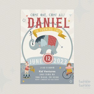 Circus Birthday Party Invitation / Circo / Carnival - Customized - Modern Design - DIGITAL DOWNLOAD