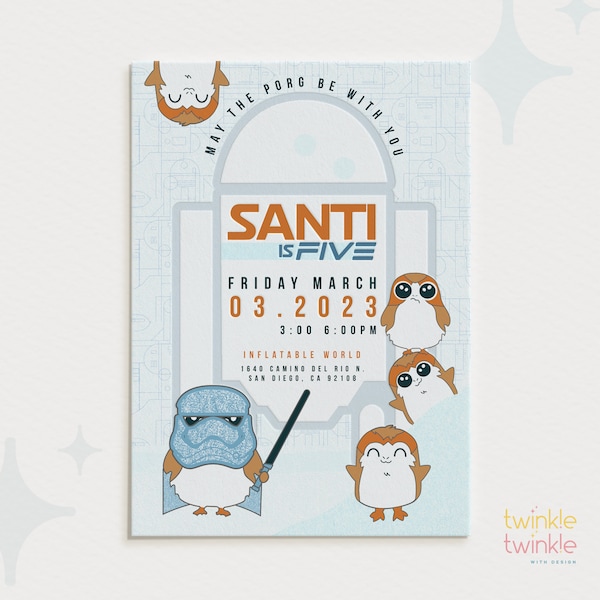 Porg Themed Birthday Party Invitation - Customized - Modern Design - DIGITAL DOWNLOAD