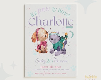 Patrol Inspired Watercolor Themed Birthday Party Invitation - Customized - Modern Design - DIGITAL DOWNLOAD - Skye | Everest