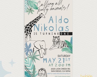 Tropical Safari Themed Birthday Party Invitation - Customized - Modern Design - DIGITAL DOWNLOAD