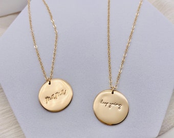 19MM Round Pendant Gold Filled Necklace, MAMA Necklace, Keep Going Necklace, Intention Jewelry, Gifts for Mom, New Mom Necklace, Meaningful