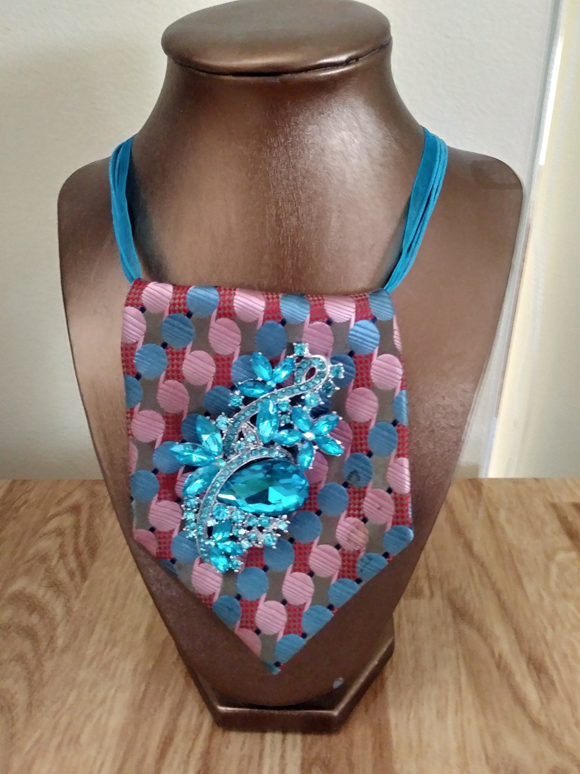 Original Handmade Necktie Necklace with brooch inexpensive Etsy