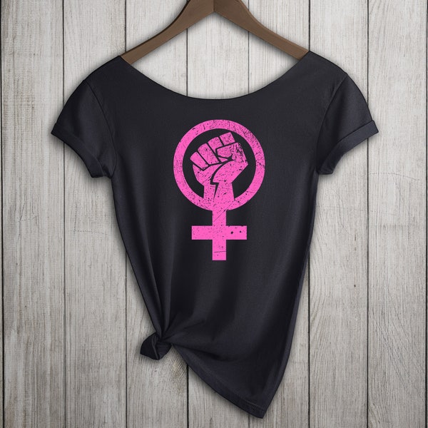 Female Power Fist TShirt. Slouchy Off-the-Shoulder or Unisex Shirt. Ultrasoft Cotton Tee Choice of Colors Feminist Resistance  Womens Rights