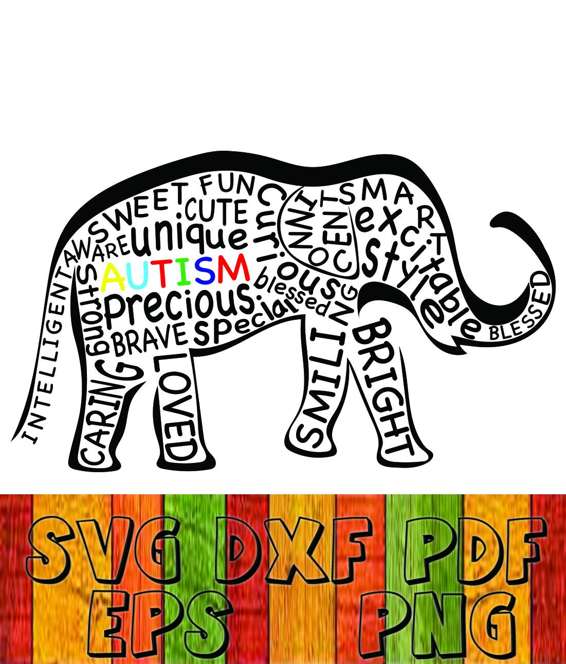 Autism awareness elephant svg dxf eps digital cut file | Etsy