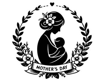 Mother and Child SVG, Floral Wreath, Mother's Day Cutting File (Digital Download)