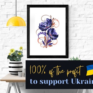 digital Ukrainian hand painted flowers, petrykivka painting style