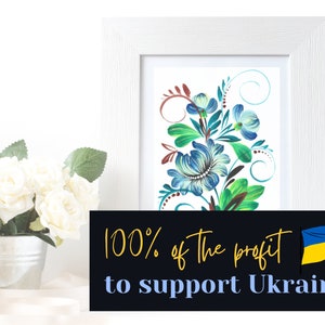 digital Ukrainian hand painted flowers, petrykivka painting style