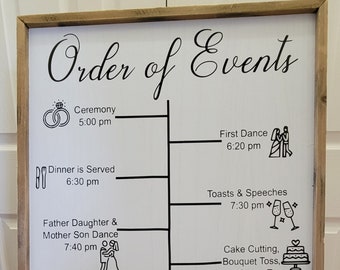 Modern Wedding Order of Events Timeline Sign Template, SVG file, with interchangeable icons to pick from