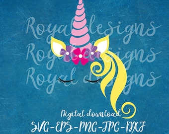 Unicorn SVG, Cricut Unicorn, Silhouette Digital File Design Unicorn Hair png jpg dxf eps