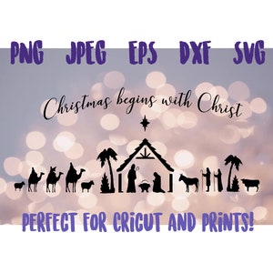 Nativity scene svg, Christmas Begins with Christ, Christmas svg Clipart, Cut files for Cricut Silhouette, Jesus Manger svg Download