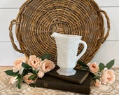 Vintage White Milkglass Pitcher, Vintage Milk Glass Grape Pattern Pitcher