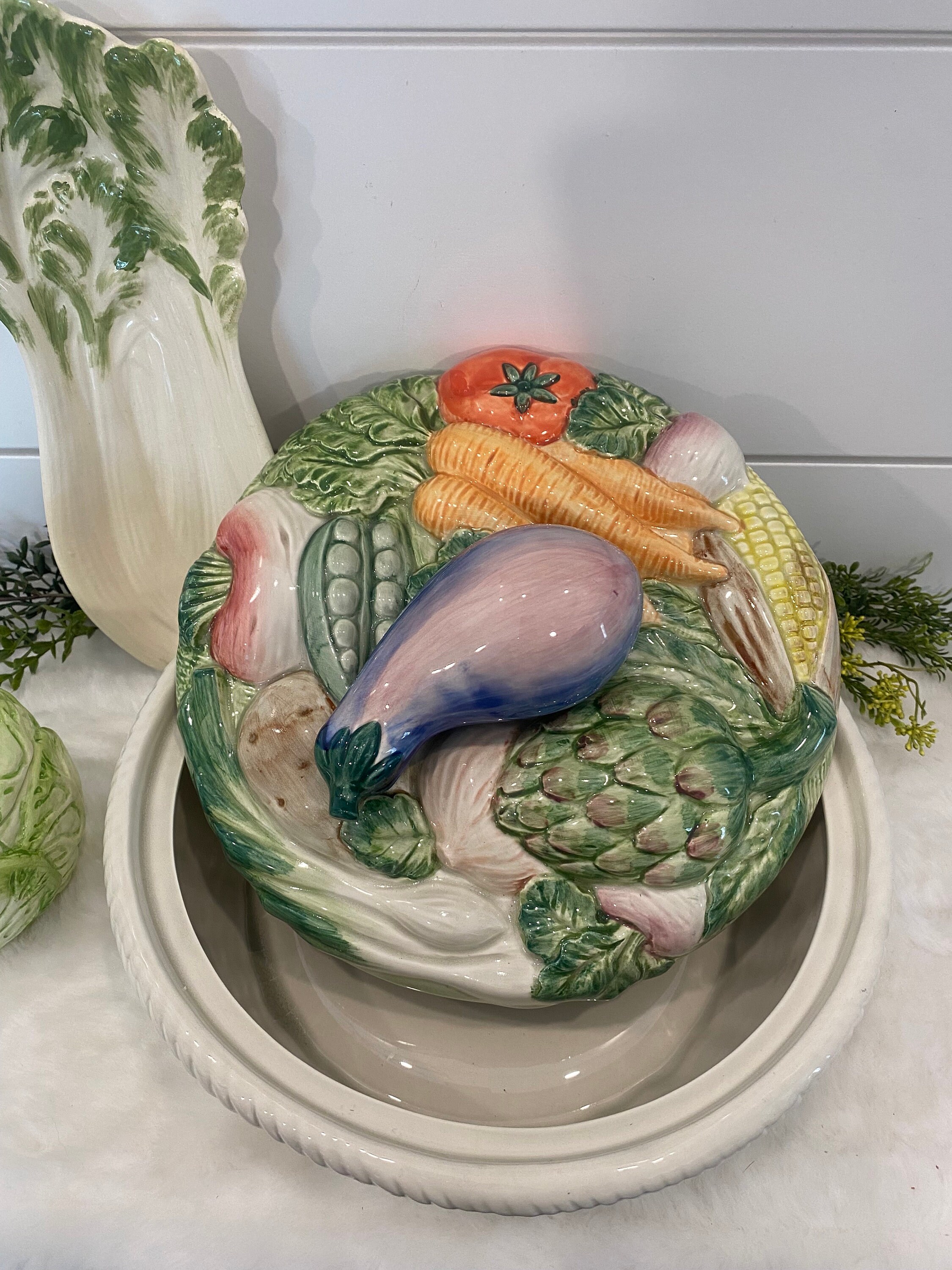 FITZ & FLOYD フィッツ&フロイド　ベジタブル　　野菜　プレート Vintage Fitz and Floyd Ironstone Vegetable Dish 2 1/2 Qt