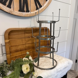 Vintage French Metal Mug Holder, 12-Cup Coffee Station Rack, French Cottage Core