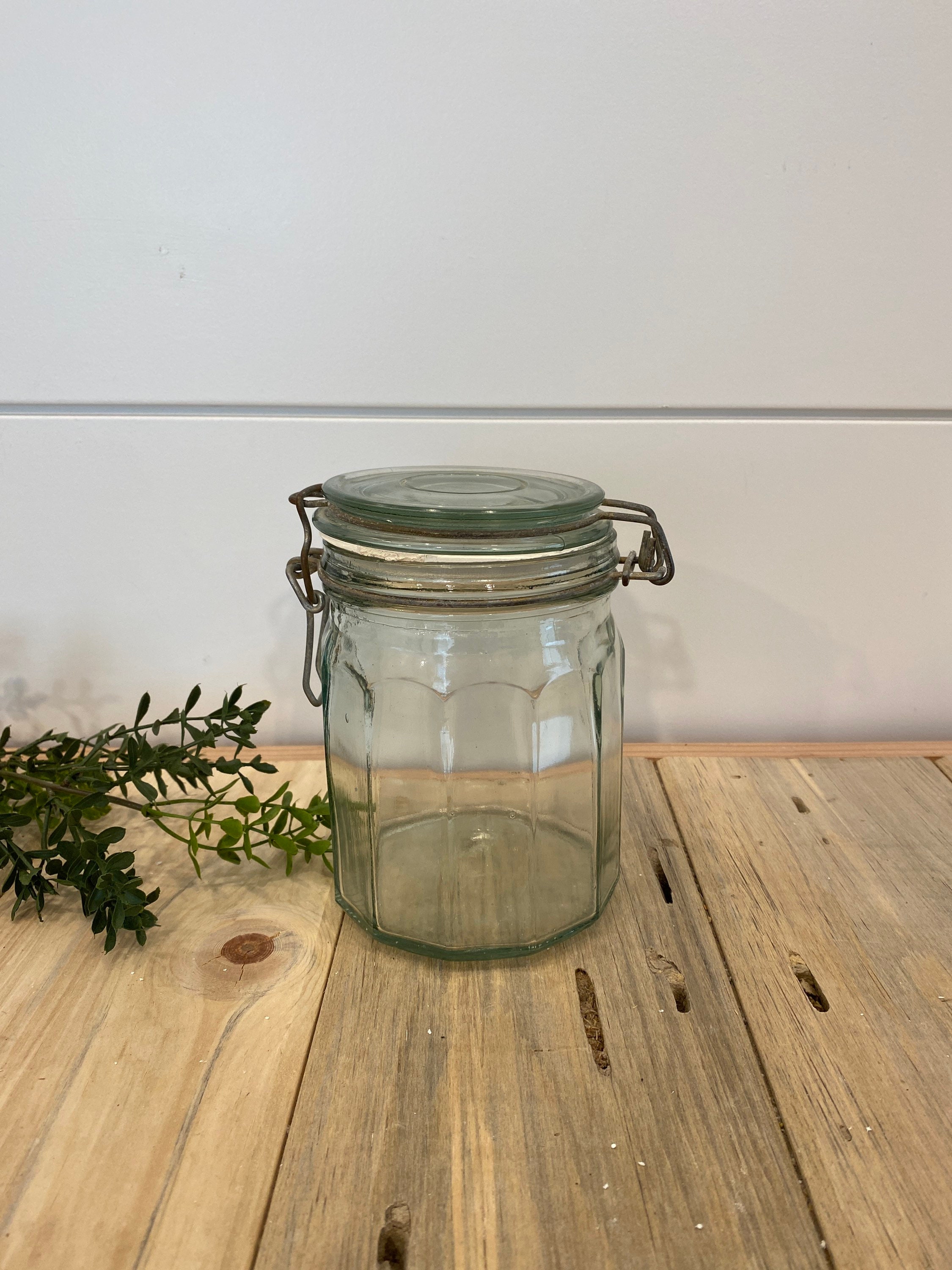 Vintage Green Glass Canister Jar Vintage Kitchen Decor Etsy