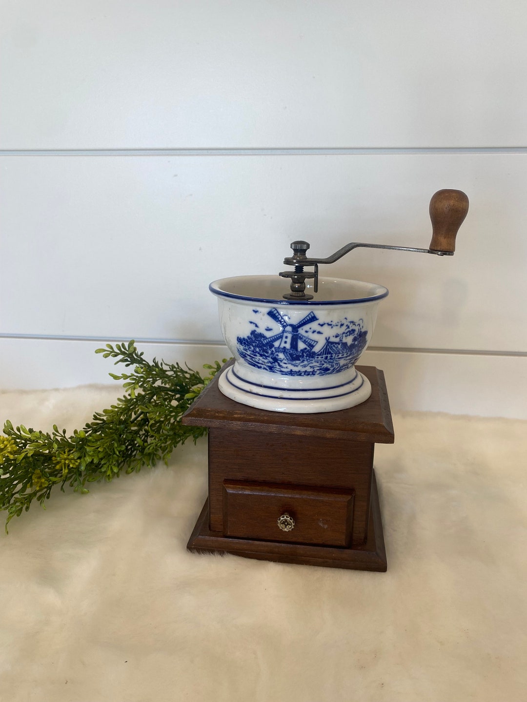 Vintage Wood Coffee Grinder Vintage Coffee Mill Vintage Blue Etsy