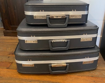 Vintage  Blue Suitcase Set, 3 Pc Set, Vintage Blue Suitcases