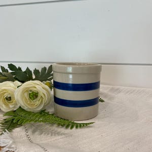 Vintage Blue Band Stoneware Crock, Vintage Stoneware crock, French Cottage Farmhouse Homestead Primitive Kitchen Decor Grandma Core Pottery