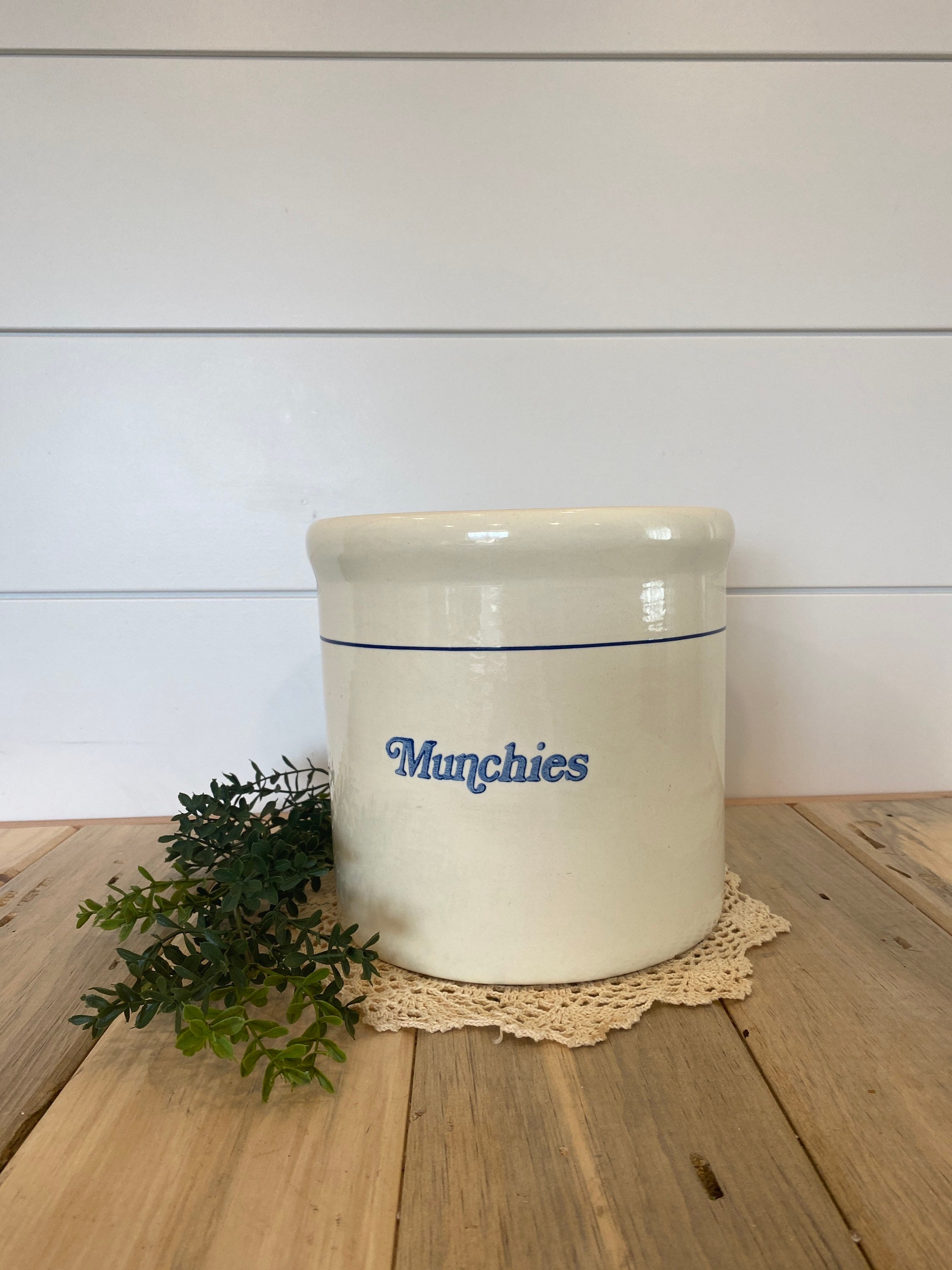 Glazed Blue Band Crock Pottery Crock Utensil Crock Etsy